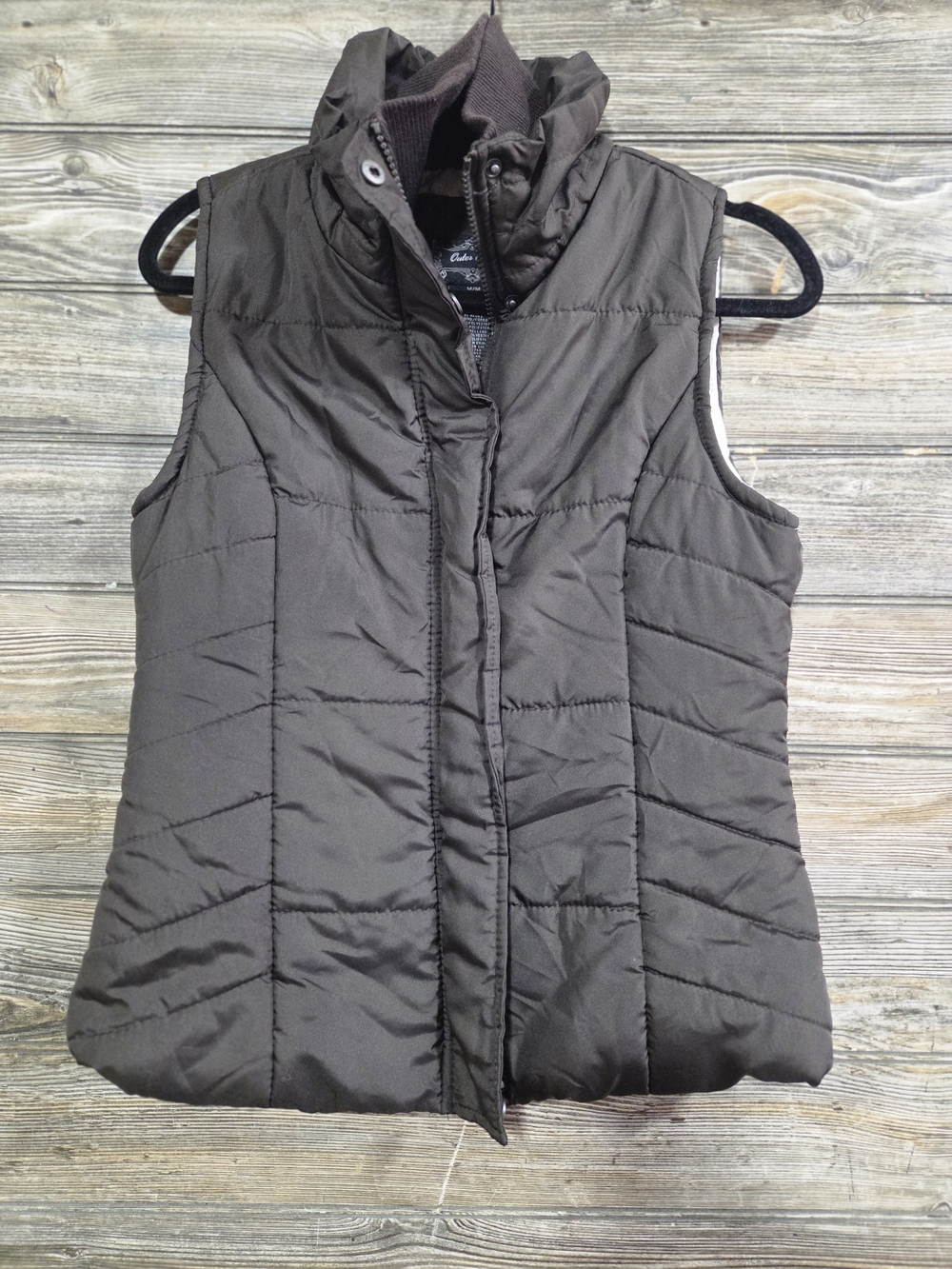 Outer Edge Women's Medium Brown Quilted Puffer Vest Full Zip Snap Front